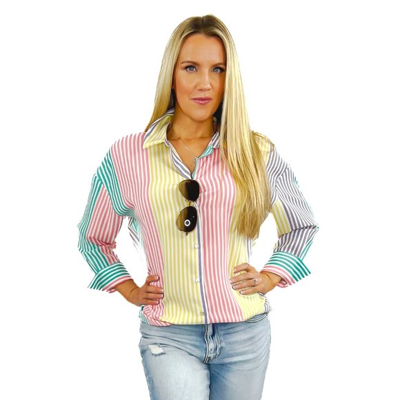 Long-Sleeve Color Block Blouse- Multi - Picture 2 of 4
